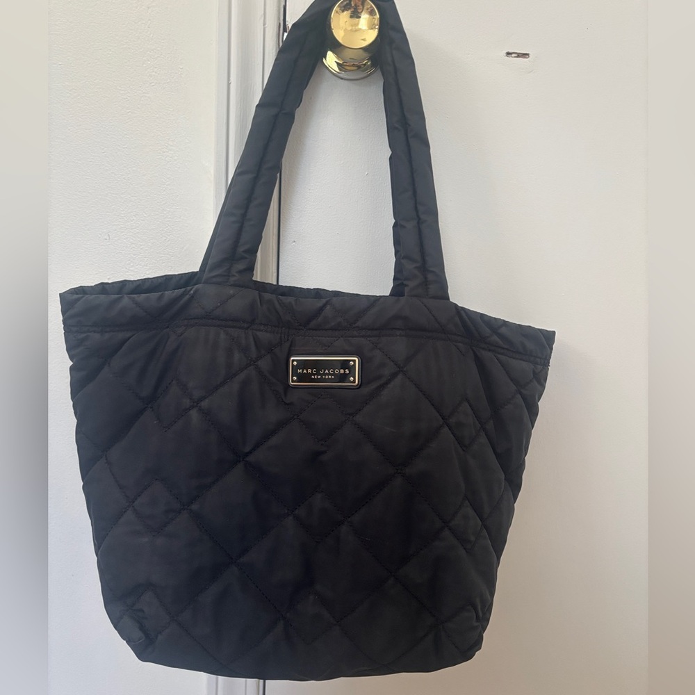 Marc Jacobs Black Quilted Tote with Logo Plaque
